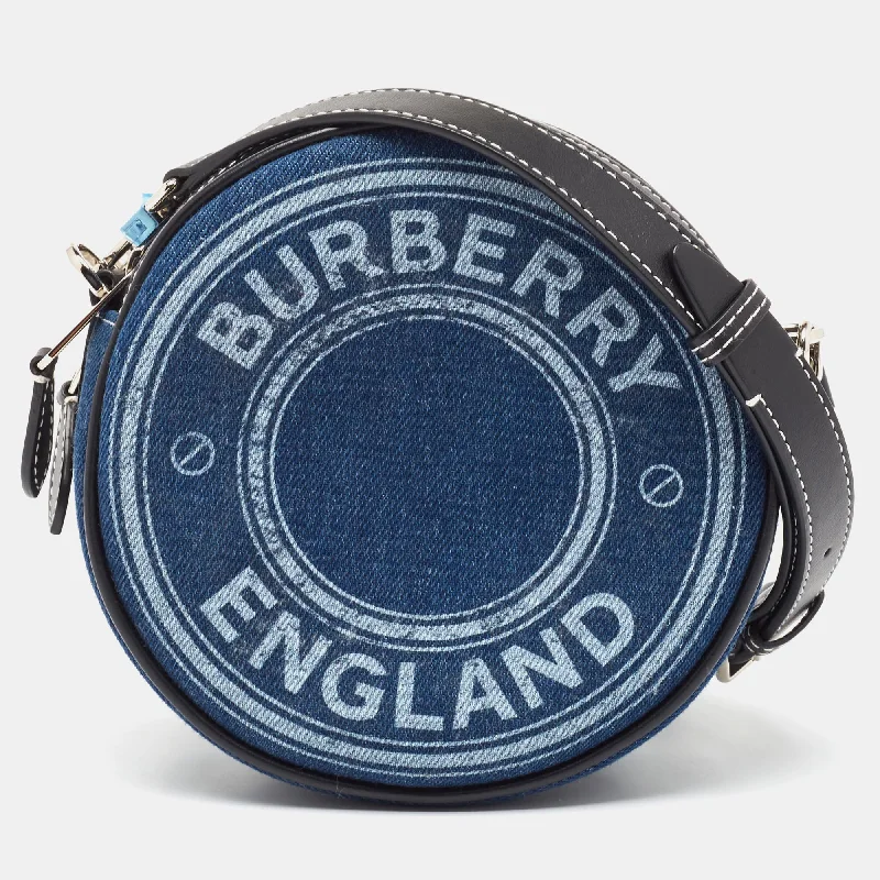 Minimalist Burberry Bags for a Sleek LookBlue/Black Denim and Leather Louise Round Crossbody Bag