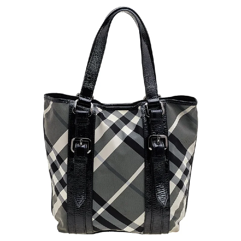 Easy - to - Clean Burberry Bags for Busy LifestylesBlack Beat Check Nylon And Patent Leather Lowry Tote