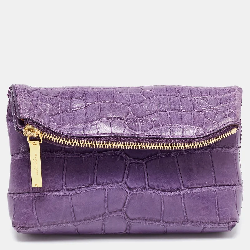 High - Quality Burberry Leather Shoulder BagsPurple Alligator Small Kendal Foldover Clutch