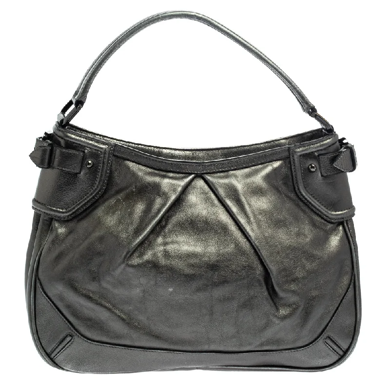 Functional Burberry Diaper Bags for New MomsMetallic Anthracite Leather Fairby Hobo