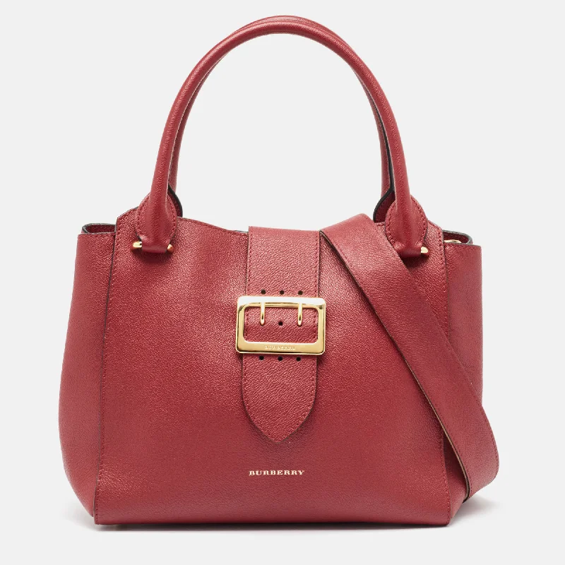 Two - Tone Burberry Bags for a Modern AestheticRed Leather Buckle Tote