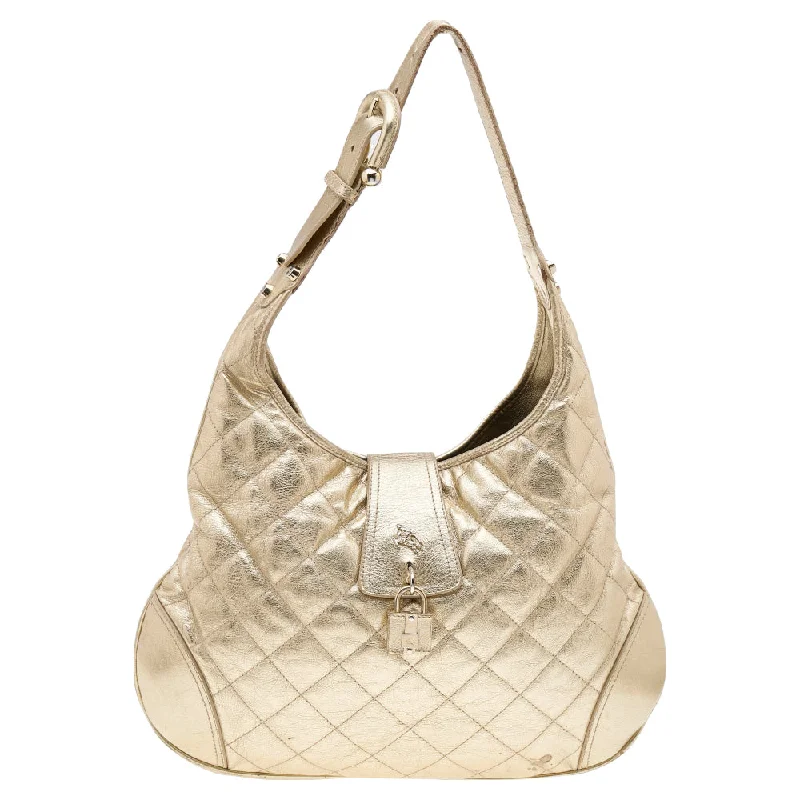 Trendy Burberry Hobo Bags for Casual WearMetallic Gold Quilted Leather Brooke Hobo