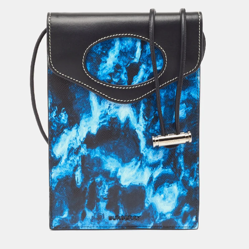 Dark - Hued Burberry Bags for a Sophisticated LookBlue/Black Water Camo Print Leather Pocket Phone Pouch Crossbody Bag