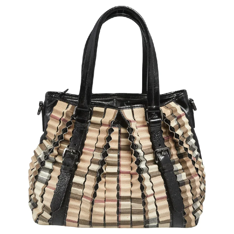 Durable Burberry Canvas Bags for Everyday UseBlack/Beige House Check PVC and Patent Leather Lowry Ruffled Tote