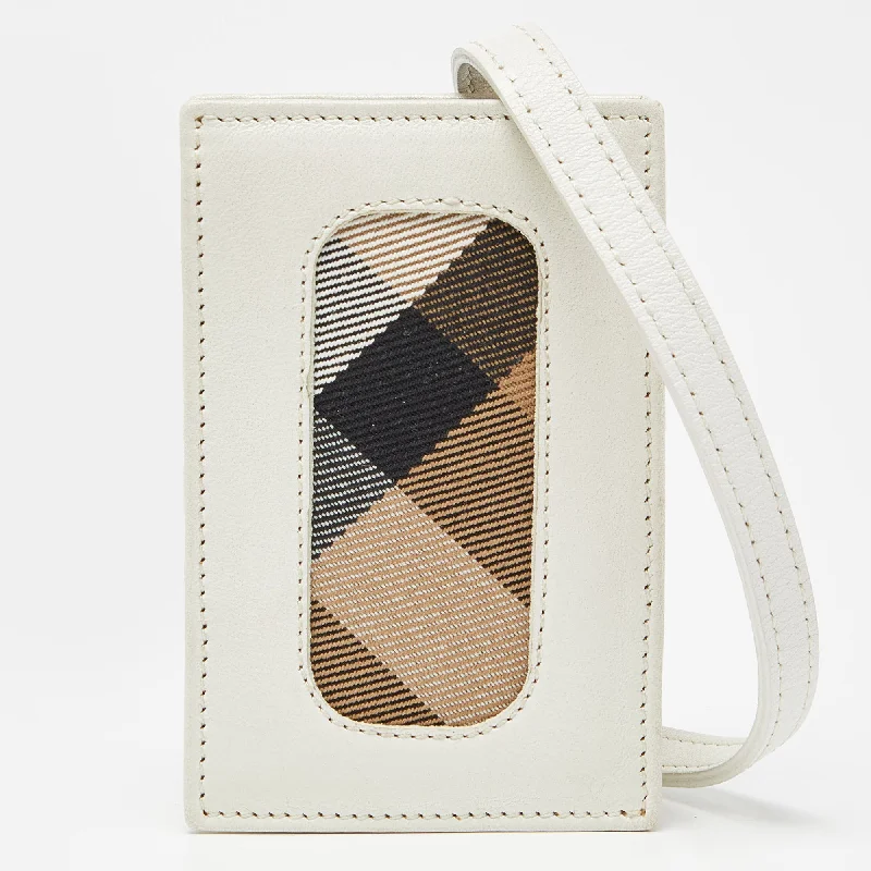 Sustainable Burberry Bags Made from Recycled MaterialsWhite Leather and Check Canvas Card Holder with Strap