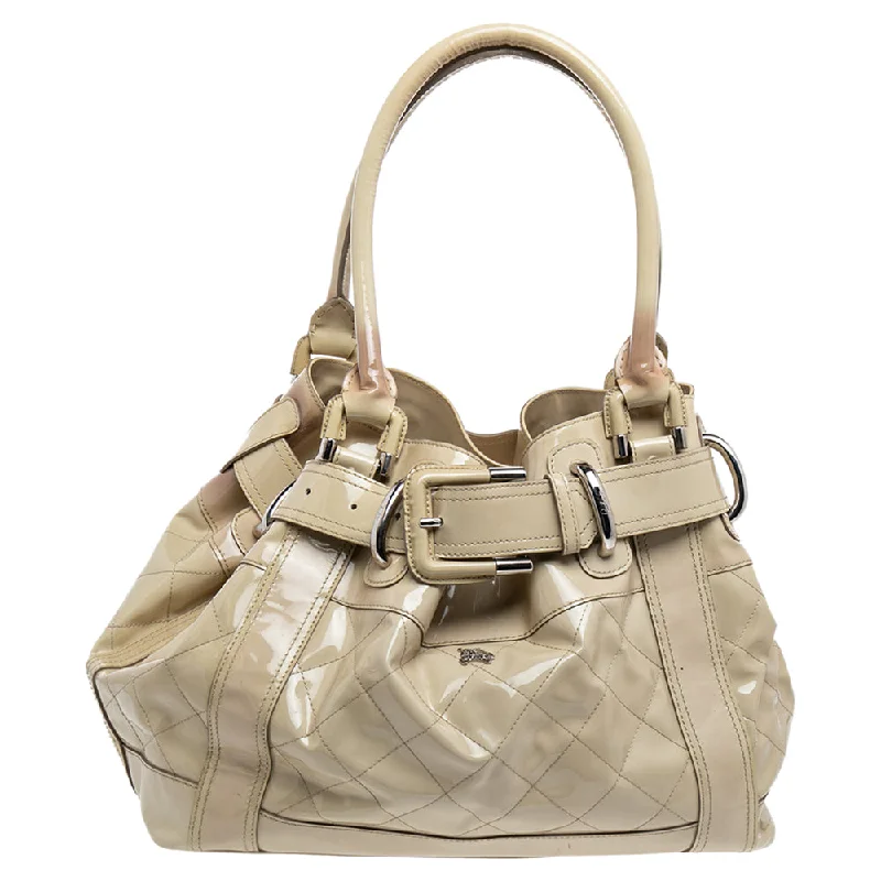 Sporty Burberry Bags for Athletic ActivitiesCream Quilted Patent Leather Beaton Tote