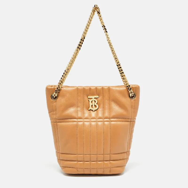 Designer Burberry Bags for Fashion EnthusiastsMarple Brown Embossed Check Leather Small Lola Bucket Bag