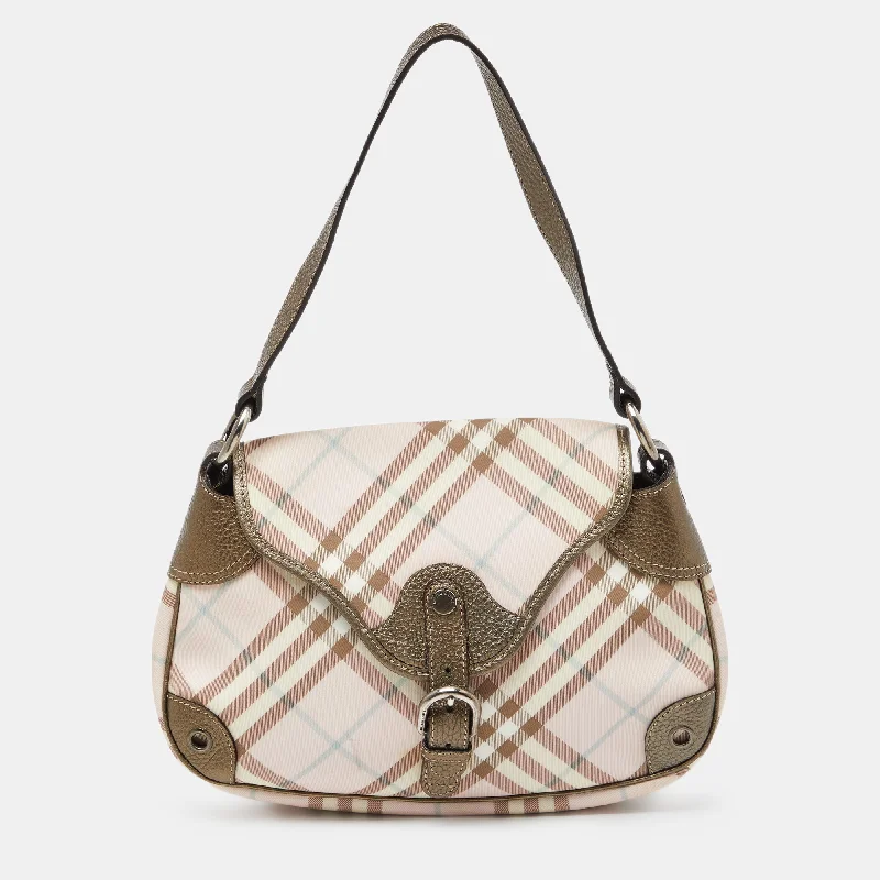 Burberry Bags with Magnetic Closures for Quick AccessPink/Metallic House Check PVC and Leather Buckle Flap Hobo