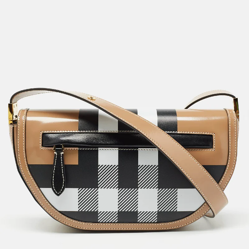 Child - Sized Burberry Bags for Little FashionistasBeige Check Patent and Leather Small Olympia Shoulder Bag