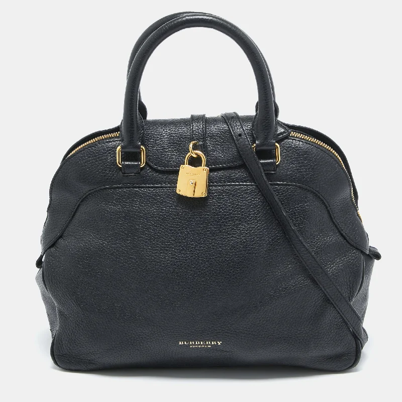 Functional Burberry Diaper Bags for New MomsBlack Leather Padlock Flap Satchel