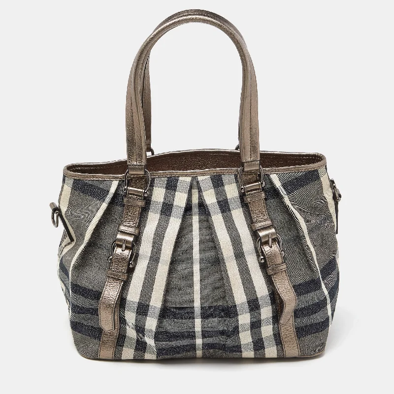 Sustainable Burberry Bags Made from Recycled MaterialsBeige Beat Check Lurex Fabric and Leather Northfield Tote