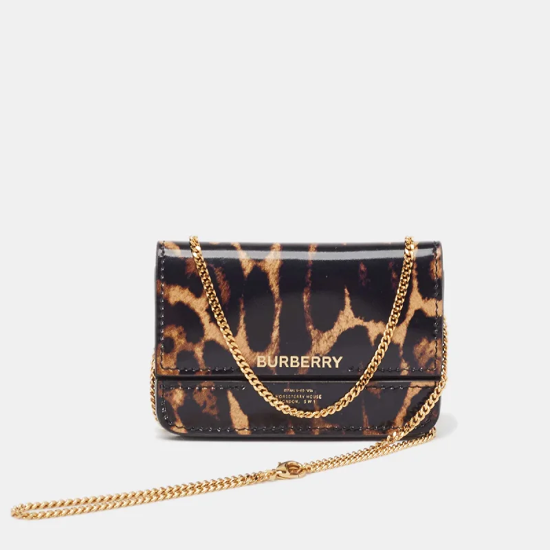 Faux Fur Trimmed Burberry Bags for WinterBlack/Brown Leopard Print Leather Jody Chain Card Case