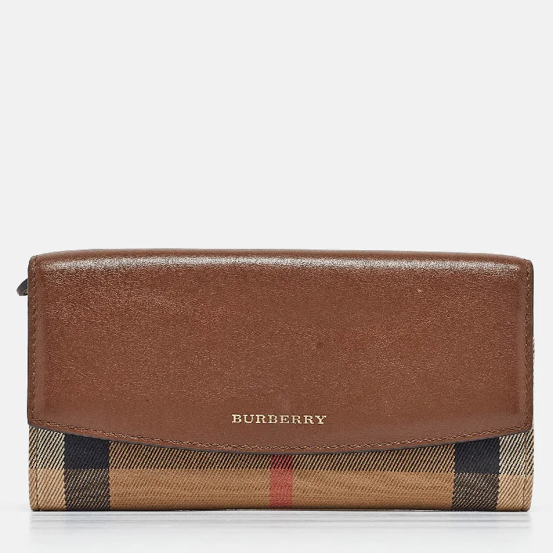 Burberry Bags for Women's Spring 2025 CollectionBrown/Beige House Check Canvas and Leather Flap Continental Wallet