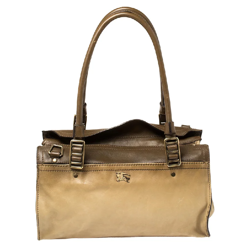 Trendy Burberry Hobo Bags for Casual WearTwo Tone Brown Leather Satchel