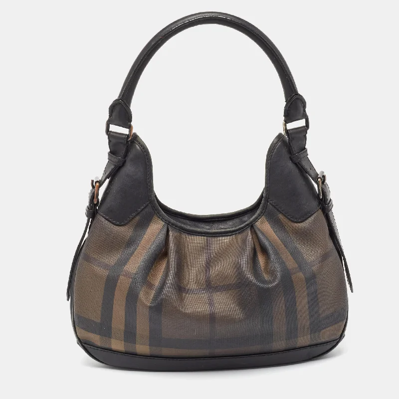 Versatile Burberry Convertible Bags for Multiple StylesSmoked Check PVC and Leather Small Brooklyn Hobo