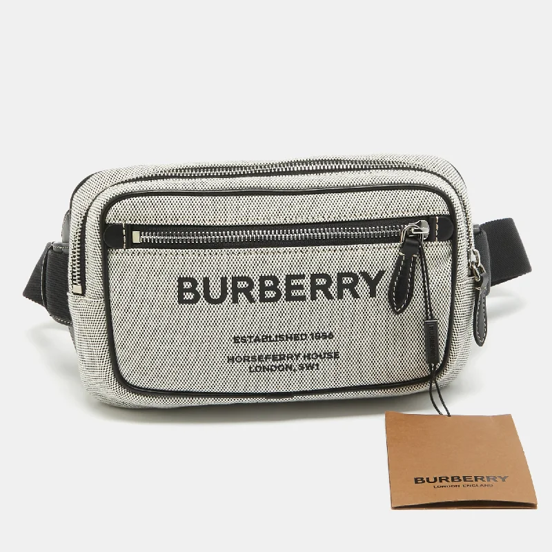 Customizable Burberry Bags with Personalized CharmsGrey/Black Canvas and Leather West Belt Bag