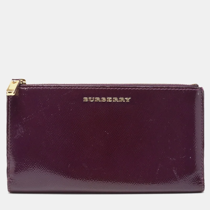 Miniature Burberry Crossbody Bags for Evening OutPurple Patent Leather Zip Bifold Wallet