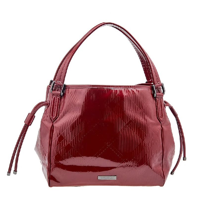 Compact Burberry Clutch Bags for WeddingsRed Check Embossed Patent Leather Bilmore Tote