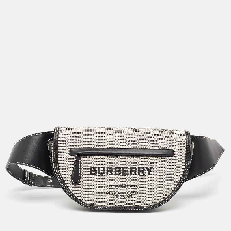 Embroidered Burberry Bags with Floral PatternsBlack/White Canvas and Leather Small Olympia Bumbag