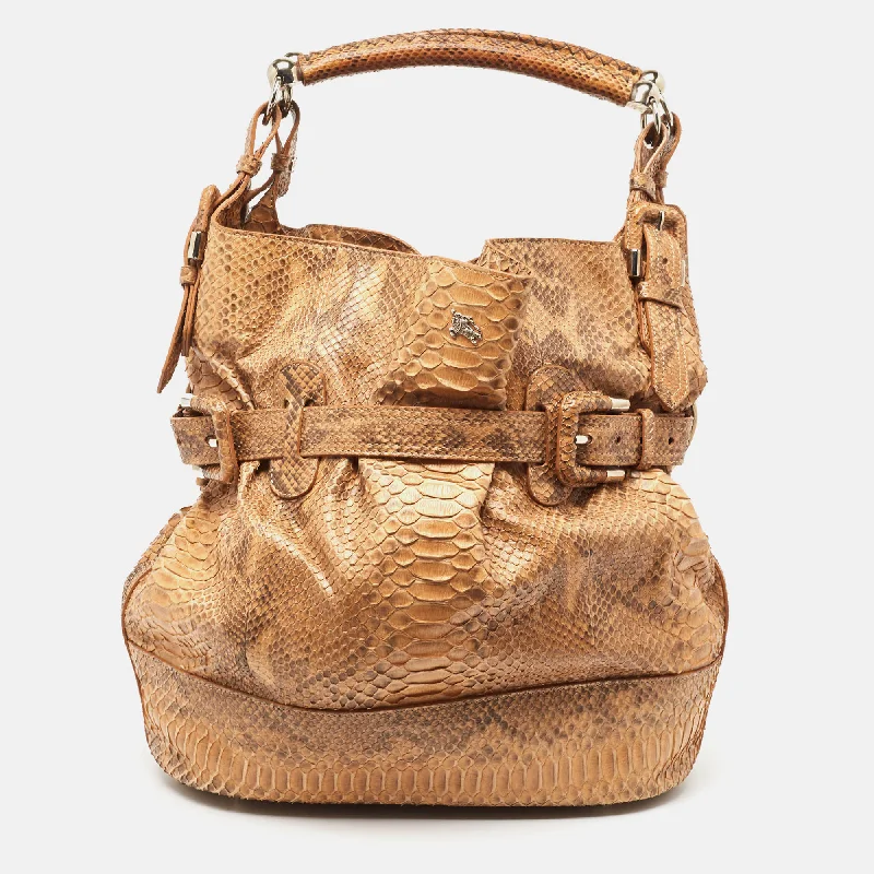 Trendy Burberry Hobo Bags for Casual WearBeige Python Buckle Hobo