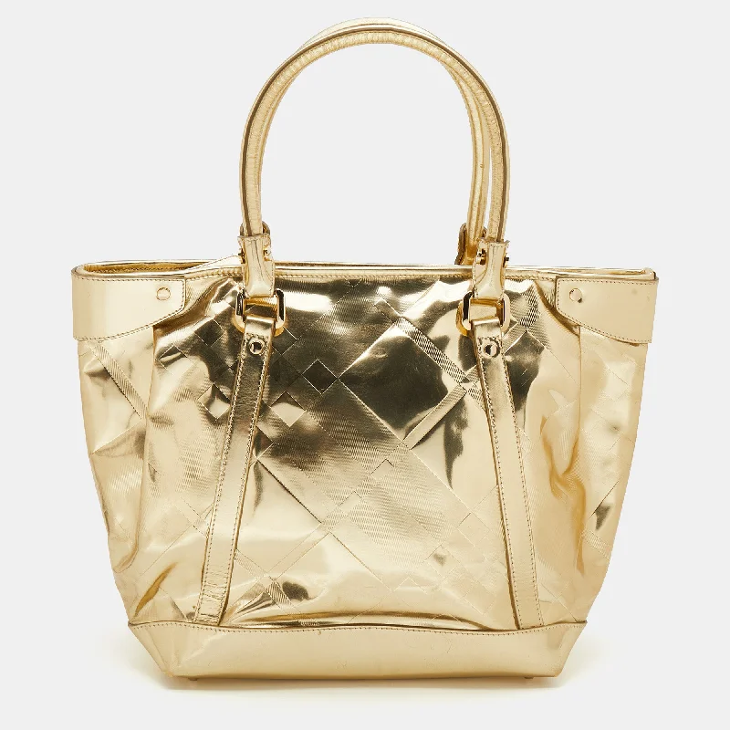 Burberry Bags with Chain Straps for a Chic VibeMetallic Gold Beat Check Mirror Patent Leather Ember Tote