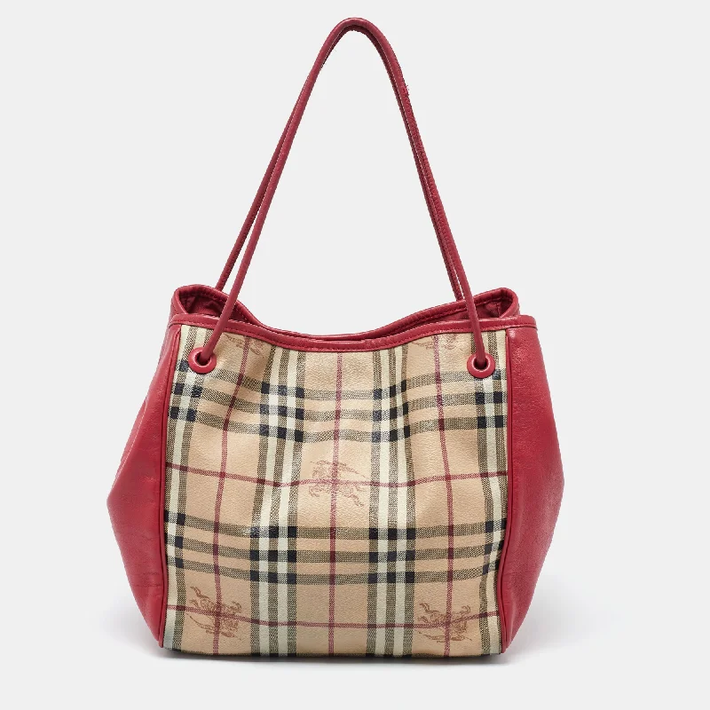 Color - Blocked Burberry Bags for a Bold StatementBeige/Pink Haymarket Check PVC and Leather Small Canterbury Tote