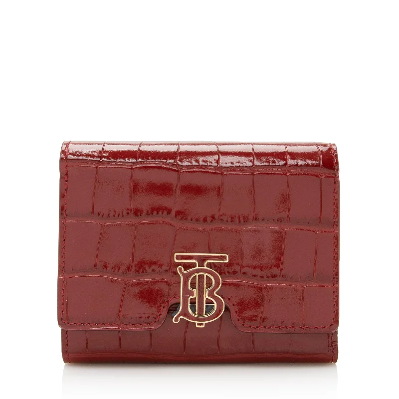 Limited Edition Burberry Bags for CollectorsBurberry Croc Embossed Calfskin TB Tri-Fold Compact Wallet (SHF-22710)