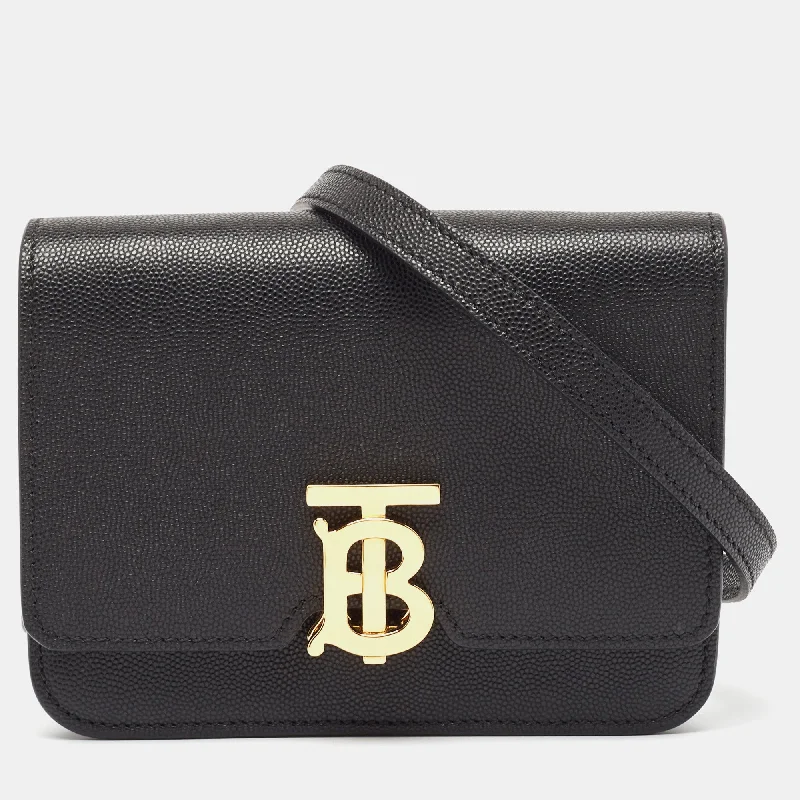 Two - Tone Burberry Bags for a Modern AestheticBlack Leather Mini TB Shoulder Bag