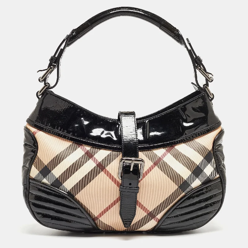 Pet - Friendly Burberry Pet Carrier BagsBlack/Beige Nova Check PVC and Patent Leather Hobo