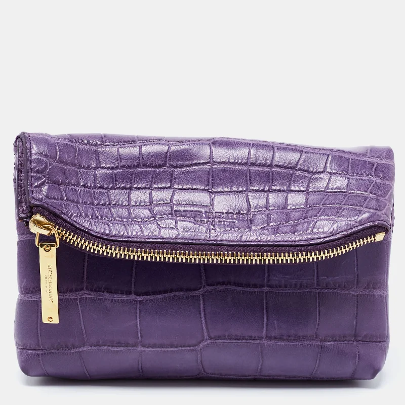 Stylish Burberry Tote Bags for Office UseProrsum Purple Crocodile Leather Kendal Clutch