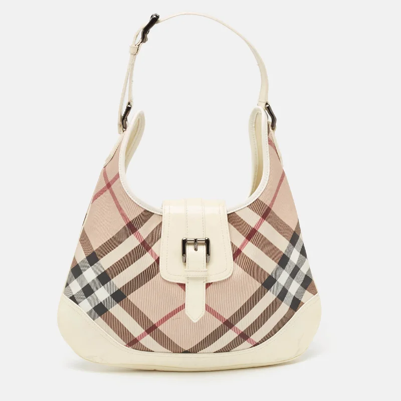 Quilted Burberry Bags for a Luxurious FeelWhite/Beige Nova Check PVC and Patent Leather Brooke Hobo