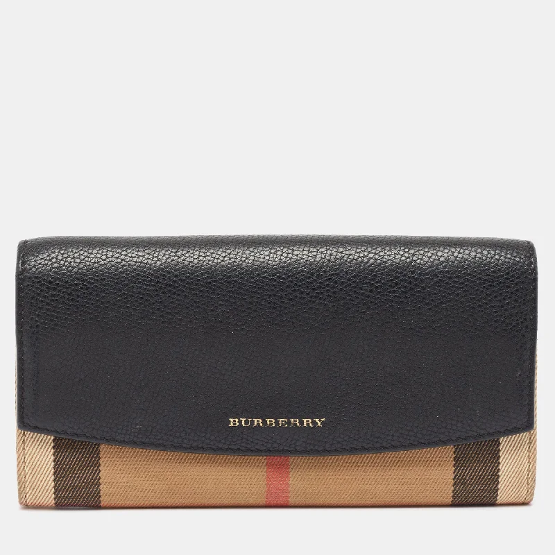 Sporty Burberry Bags for Athletic ActivitiesBlack/Beige House Check Canvas and Leather Flap Continental Wallet