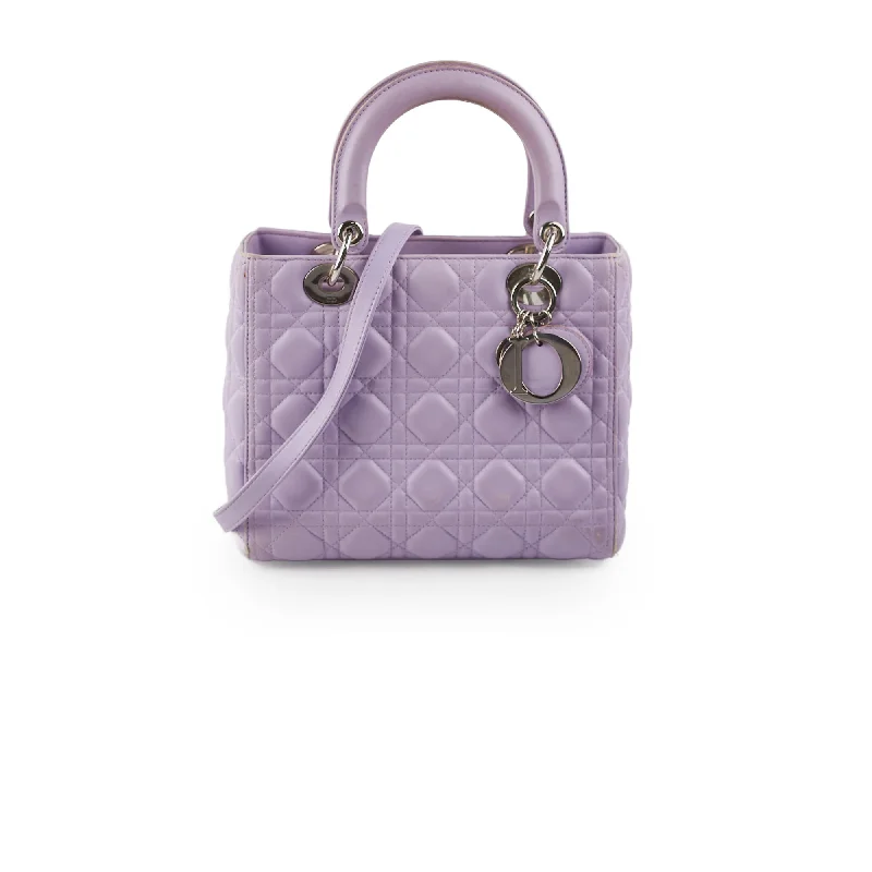 Luxury Christian Dior crossbody bags with a chain - link strapChristian Dior Medium Lady Dior Lambskin Lilac