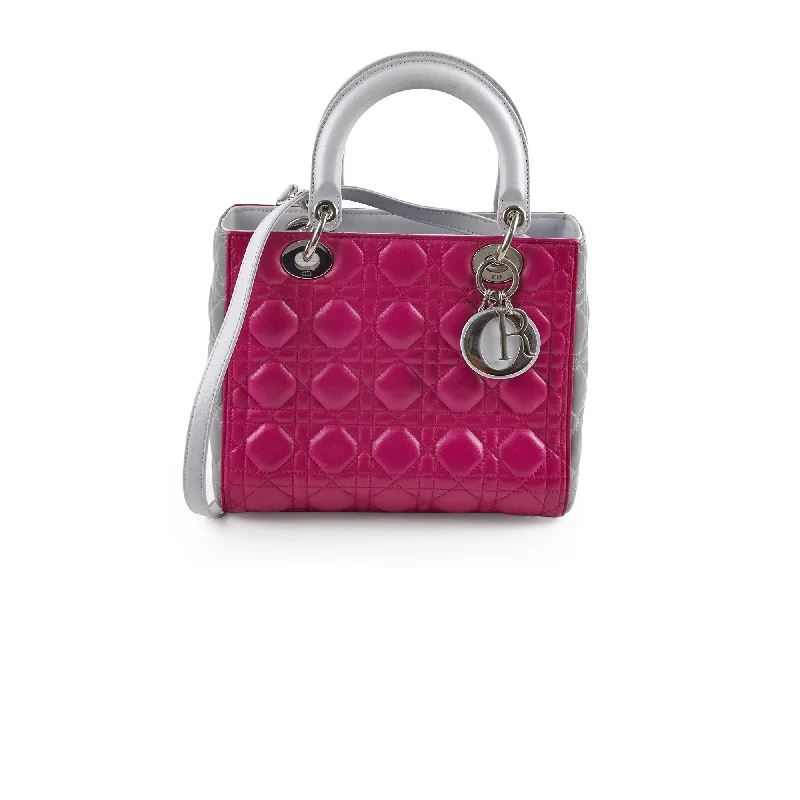 Luxury Christian Dior crossbody bags with a chain - link strapChristian Dior Lady Dior Medium Bicolour Purple/Grey