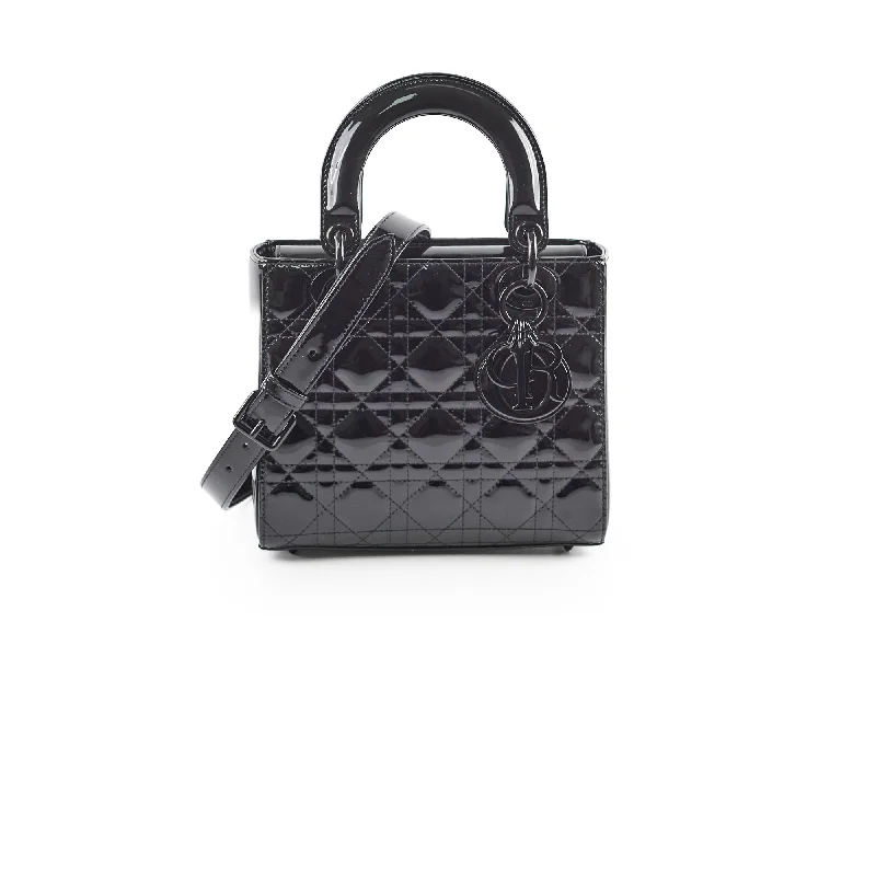 Christian Dior bags with a quilted pattern and gold - toned hardwareChristian Dior Small Lady Dior Patent Black