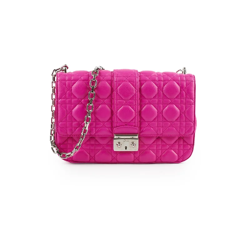 Christian Dior tote bags with a printed Dior logo on the frontChristian Dior Lambskin Cannage Fuchsia Shoulder Bag