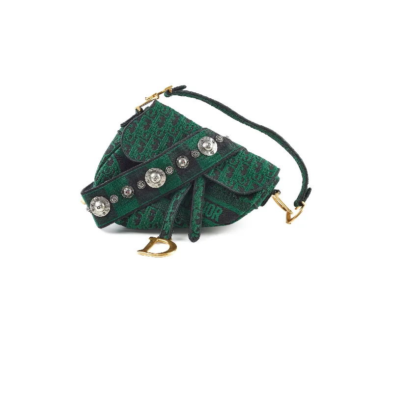 Christian Dior handbags with a removable shoulder strap for versatilityChristian Dior Oblique Dark Green Saddle Fabric