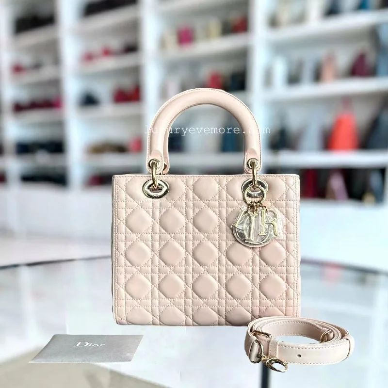 Christian Dior bags with a quilted pattern and gold - toned hardware*Adjustable Strap* Lady Medium Cannage Lambskin Sakura Pink Golden Hardware