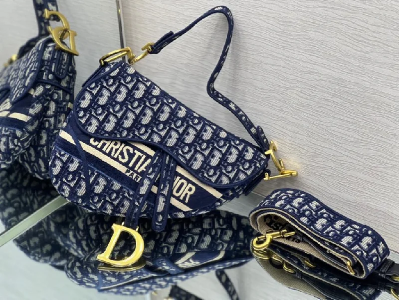 Christian Dior handbags with a detachable mirror for on - the - go touch - upsChristian Dior Saddle Bag Blue For Women