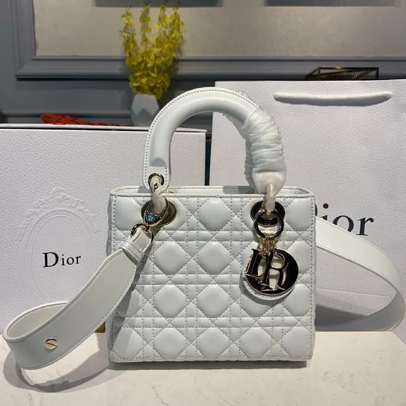 Christian Dior crossbody bags with a front - flap pocket for easy accessChristian Dior Small Lady Bag Gold Toned Hardware White