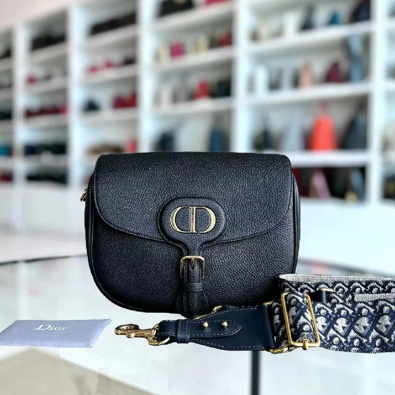 Contemporary Christian Dior handbags with a unique shapeBobby Large Grained Calfskin Black Golden Hardware With Strap