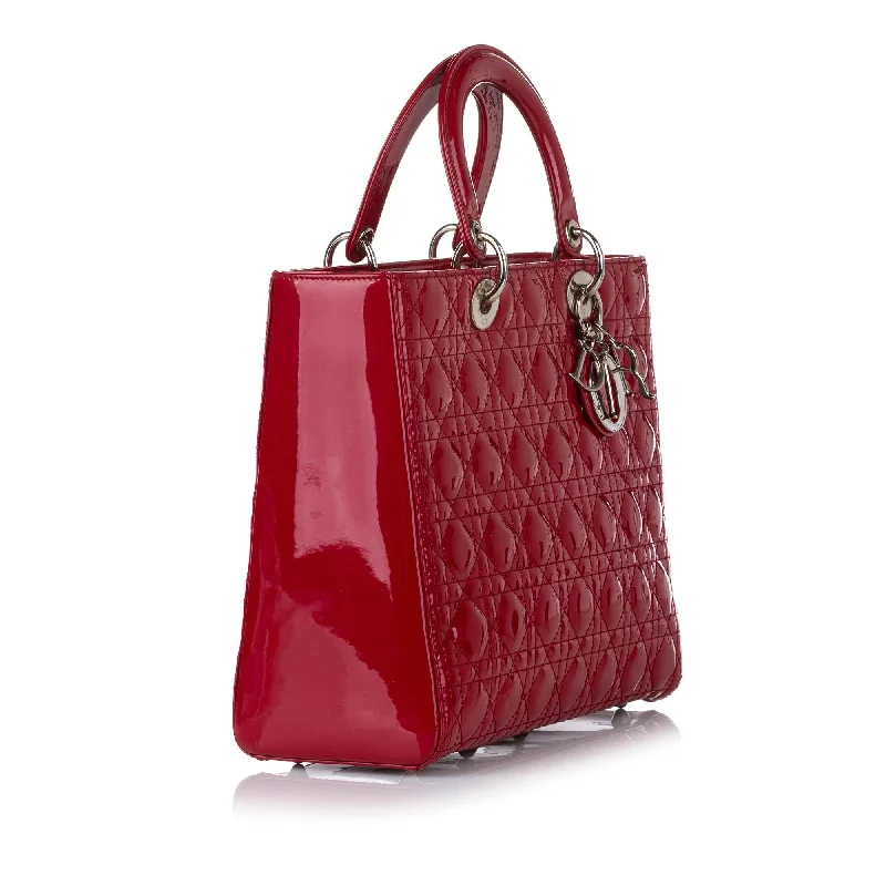 Christian Dior tote bags with a printed Dior logo on the frontDior Cannage Lady Dior Patent Leather Satchel (30092)