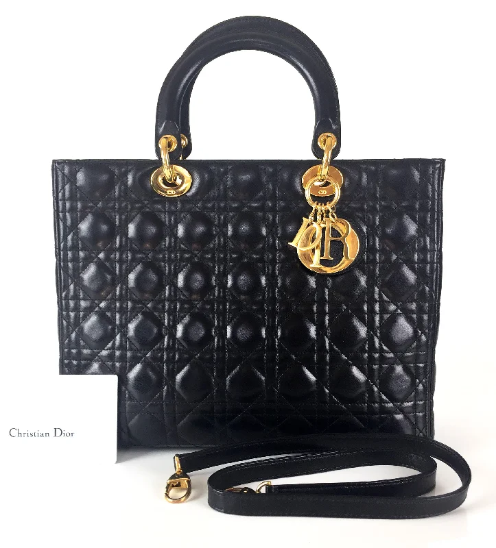 Christian Dior Saddle bags with a patent leather finish for a shiny lookLady Dior Cannage Quilt Leather Large Bag