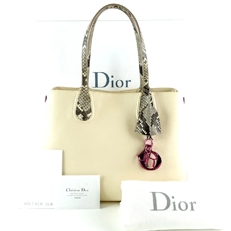 Christian Dior handbags with a snap - button closure and a decorative buckleAddict Calf Leather Python Handles Shopping Tote Bag