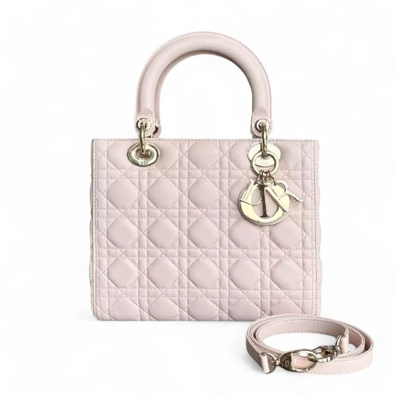 Christian Dior crossbody bags with a front - flap pocket for easy accessDior Lady Medim - Cannage Lambskin Sakura Pink Gold Hardware