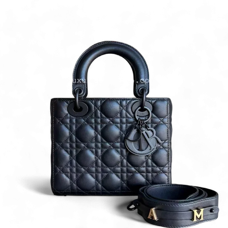 High - fashion Christian Dior bags with a geometric patternDior Lady Small ABC - All Black Cannage Calfskin Black Hardware