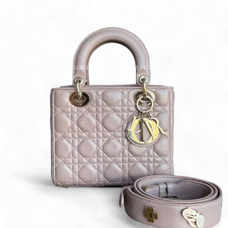 Christian Dior bags with a side - pocket for holding a water bottleDior Lady Small - Cannage Lambskin Blush Gold Hardware