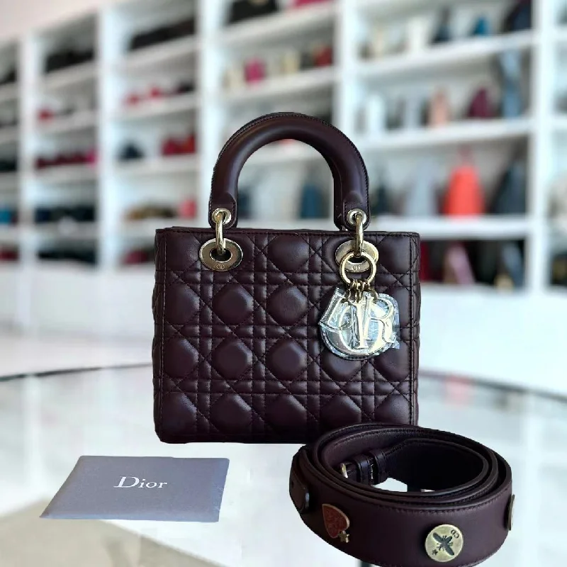 Christian Dior tote bags with a double - handle and shoulder - strap optionLady Small Cannage Lambskin Dark Red Burgundy Golden Hardware ABC MyABC