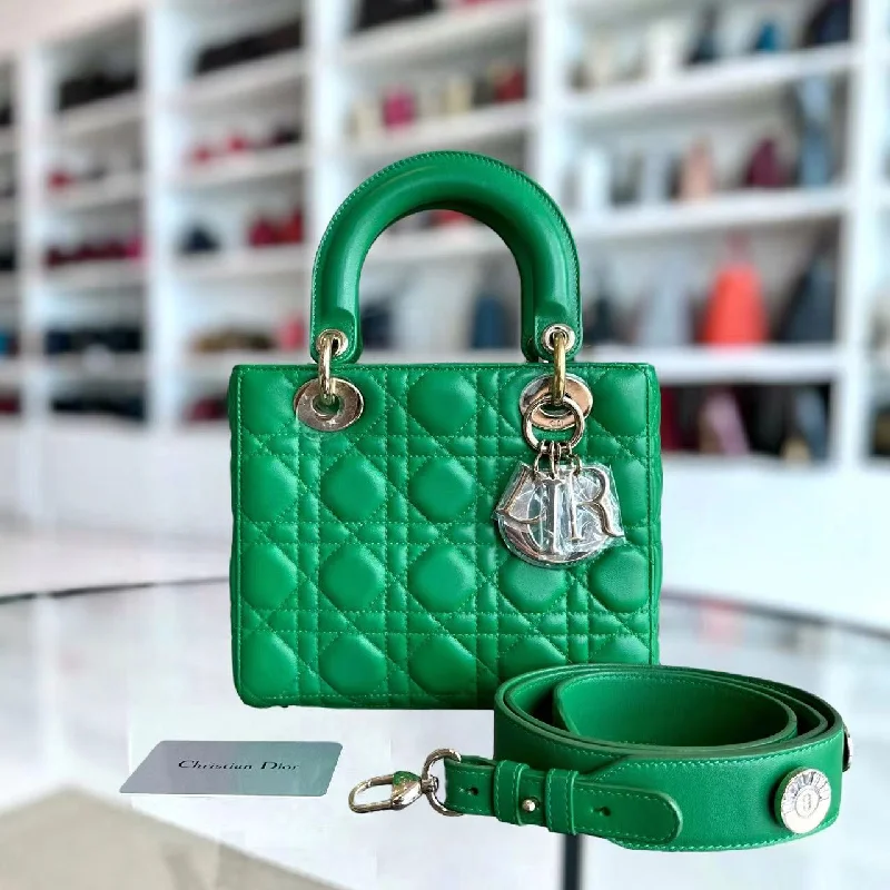 Christian Dior tote bags with a double - handle and shoulder - strap optionLady Small Cannage Lambskin Jade Green ABC MyABC Golden Hardware