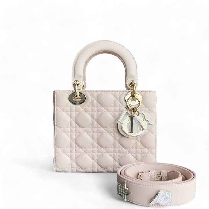 Luxury Christian Dior crossbody bags with a chain - link strapDior Lady Small - Cannage Lambskin Light Blush Pink Gold Hardware